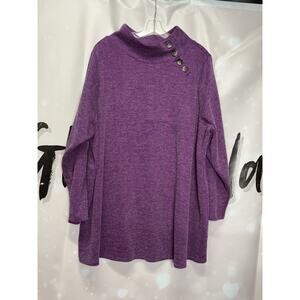 Woman Within 2X‎ tunic button neck purple sweater long sleeve lagenlook artsy